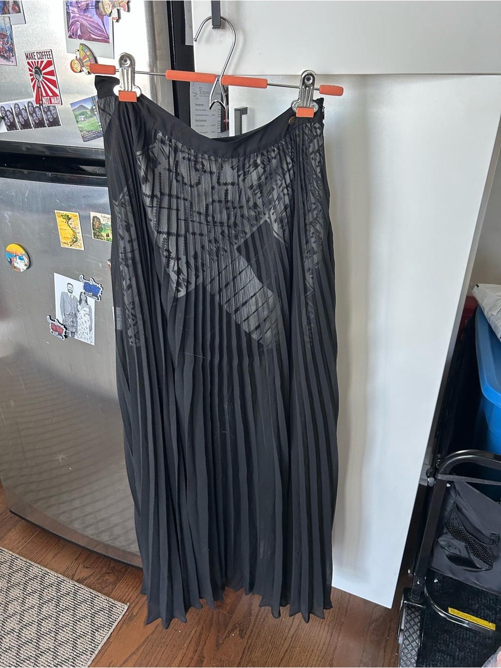 Guess Black Pleated Maxi Skirt with Sheer Overlay